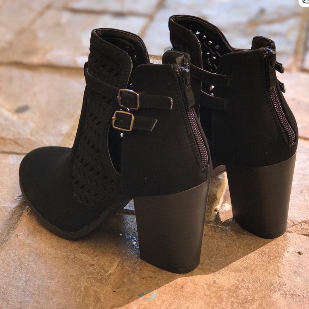 Black Ankle Boots with Cutout Design